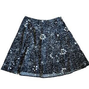 Apt 9 Womens A-Line Skirt Size 10P Petite Black Blue Floral Knee Length Unlined